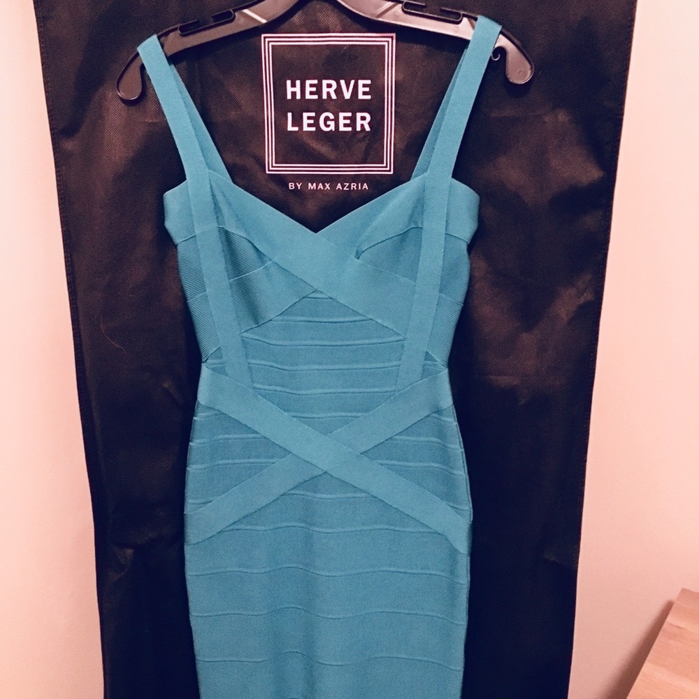 Herve Leger Rebecca Bandage Dress in Sea Blue XS